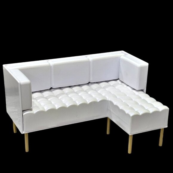 Rainbow High Dollhouse White Gold L Shaped Couch Sofa MGA Fits Barbie 1:6 Scale - Picture 1 of 9